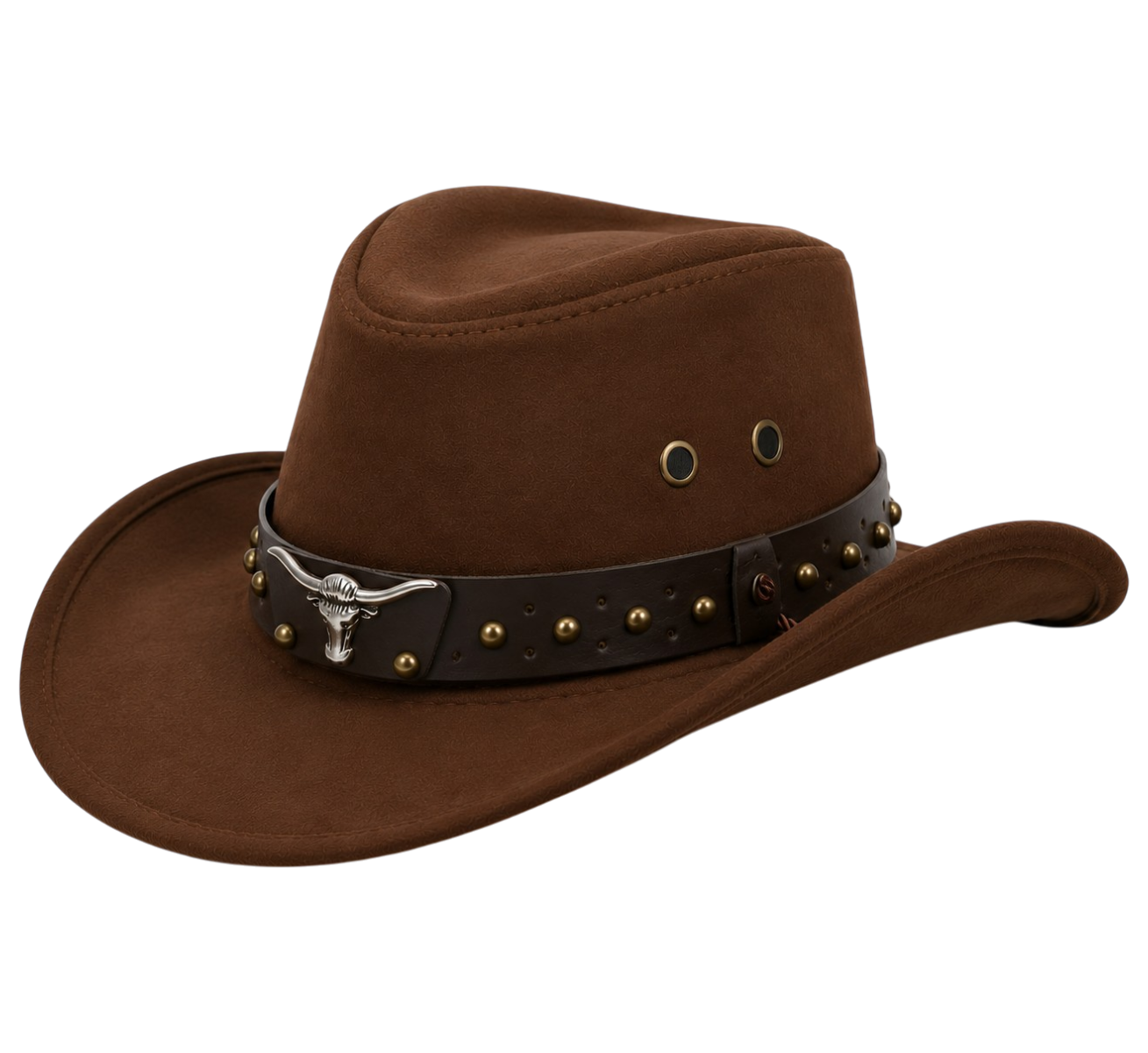 Coronado Hat Company Premium Brown Western Cowboy Hat with Bull Skull Hatband