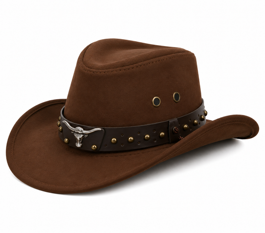 Coronado Hat Company Premium Brown Western Cowboy Hat with Bull Skull Hatband
