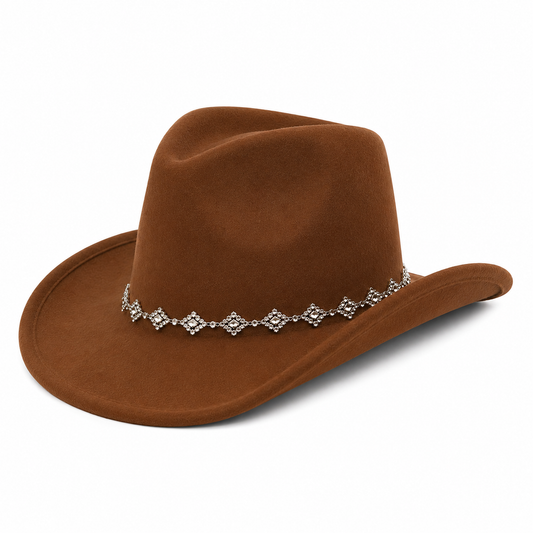 Coronado Hat Company Premium Brown Western Cowboy Hat with Crystal Chain Hatband
