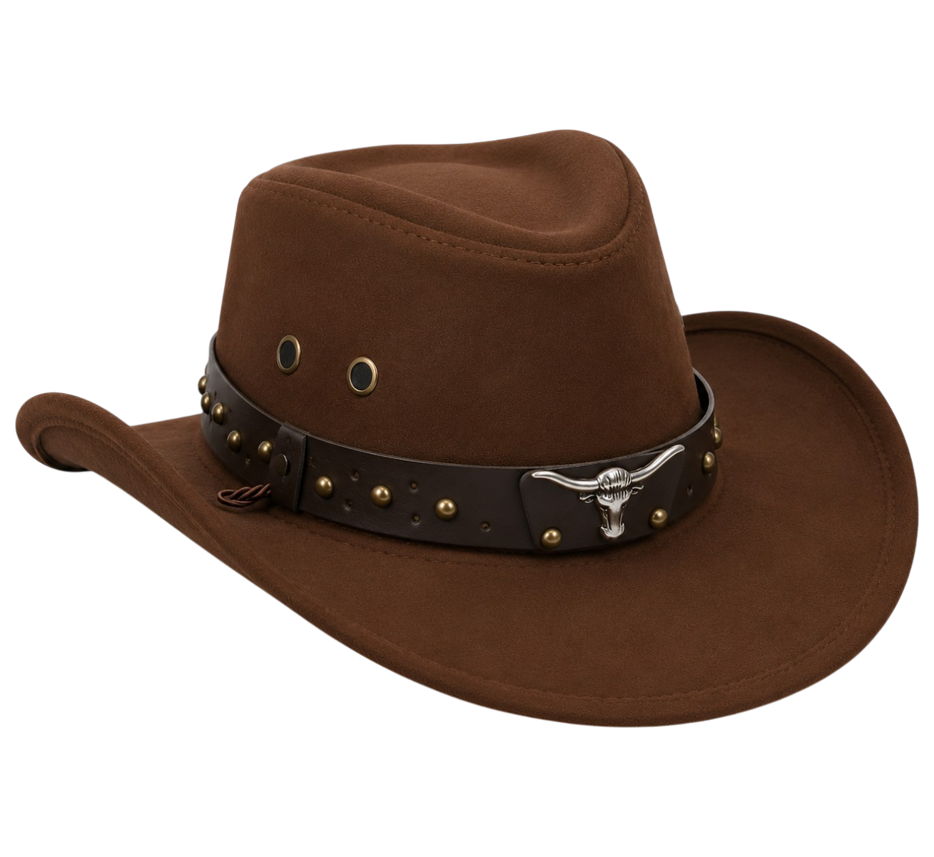 Coronado Hat Company Premium Brown Western Cowboy Hat with Bull Skull Hatband