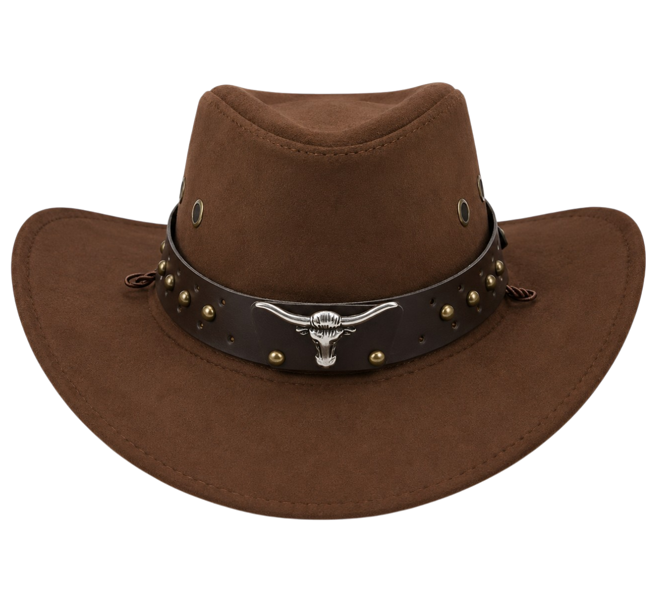 Coronado Hat Company Premium Brown Western Cowboy Hat with Bull Skull Hatband