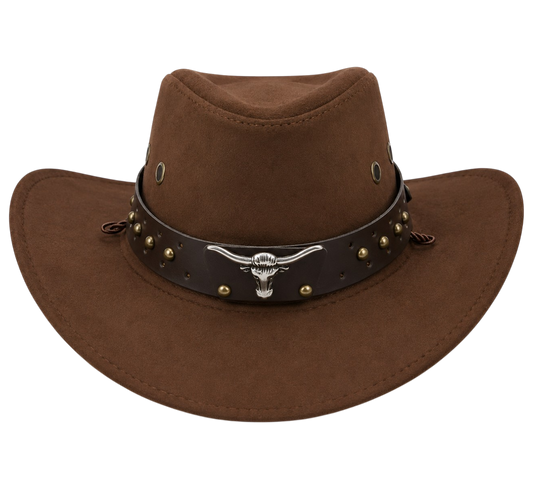 Coronado Hat Company Premium Brown Western Cowboy Hat with Bull Skull Hatband