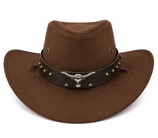 Coronado Hat Company Premium Brown Western Cowboy Hat with Bull Skull Hatband