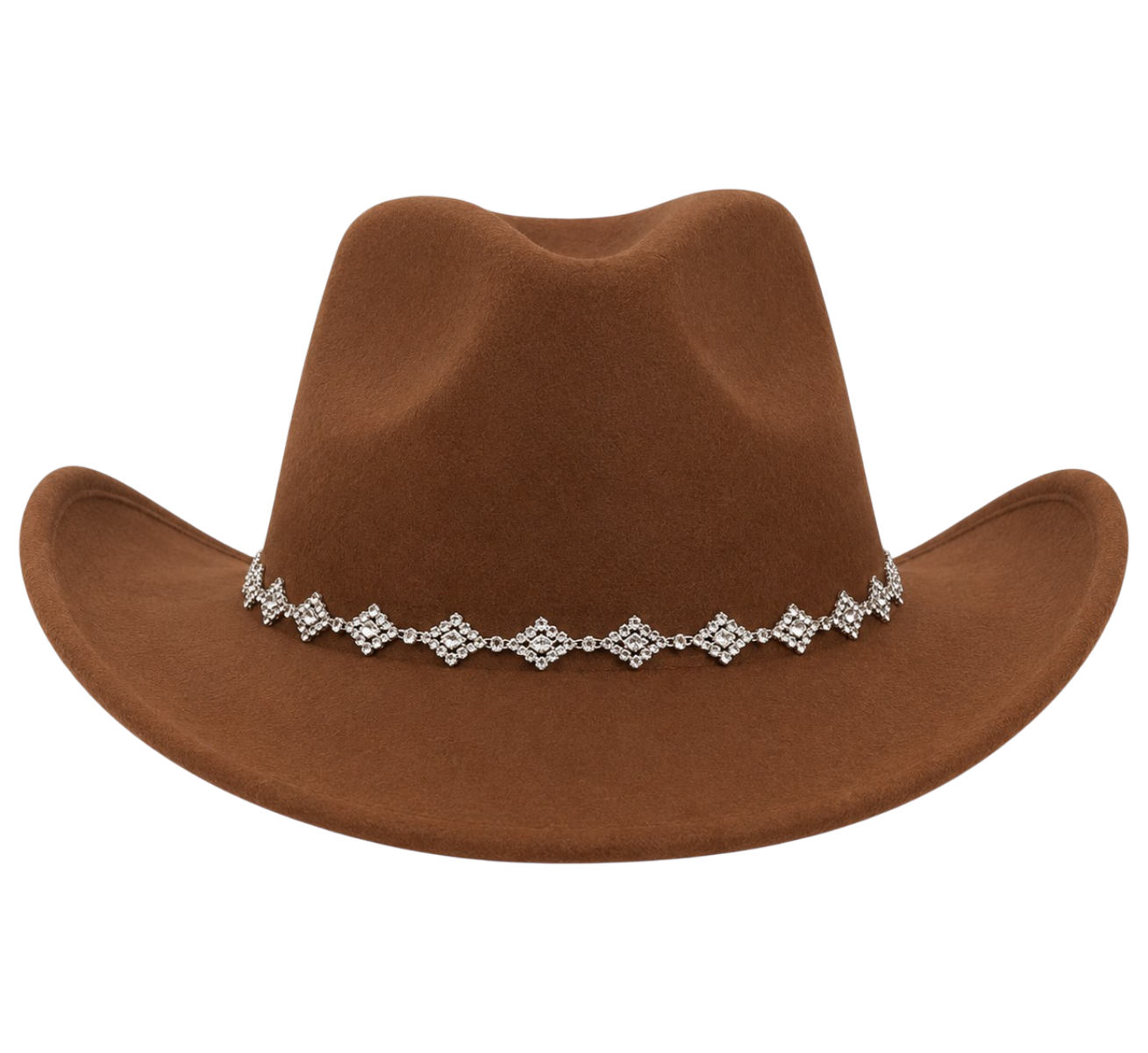 Coronado Hat Company Premium Brown Western Cowboy Hat with Crystal Chain Hatband