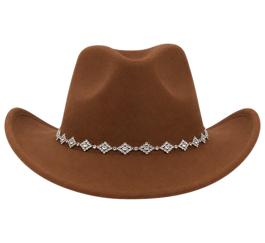 Coronado Hat Company Premium Brown Western Cowboy Hat with Crystal Chain Hatband