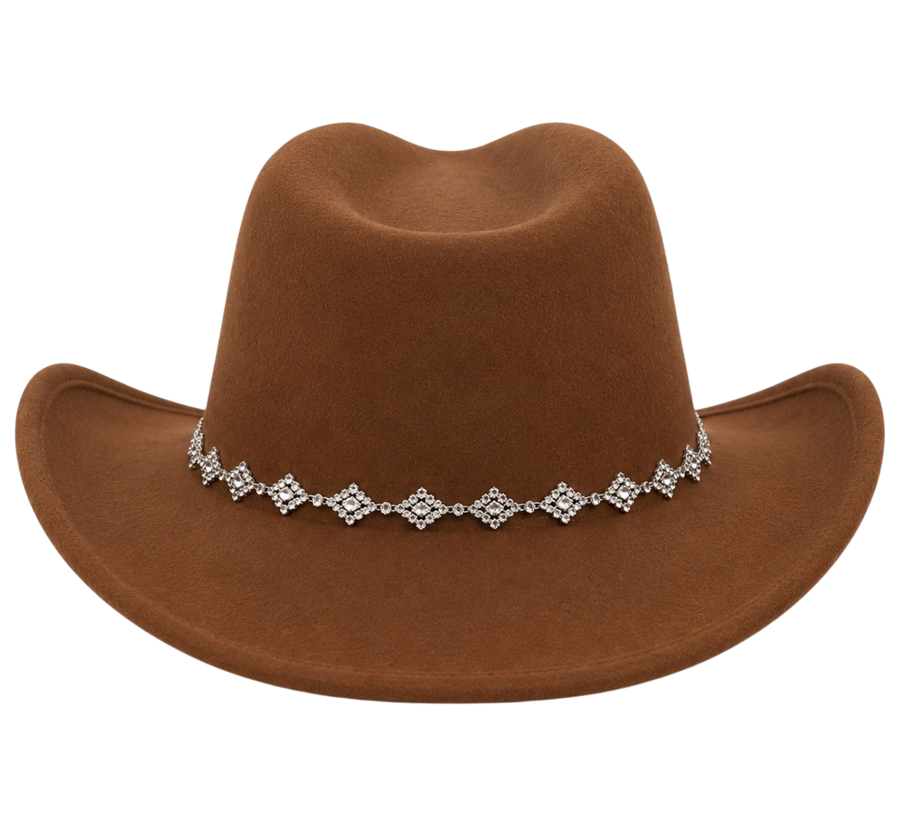 Coronado Hat Company Premium Brown Western Cowboy Hat with Crystal Chain Hatband