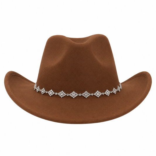 Coronado Hat Company Premium Brown Western Cowboy Hat with Crystal Chain Hatband