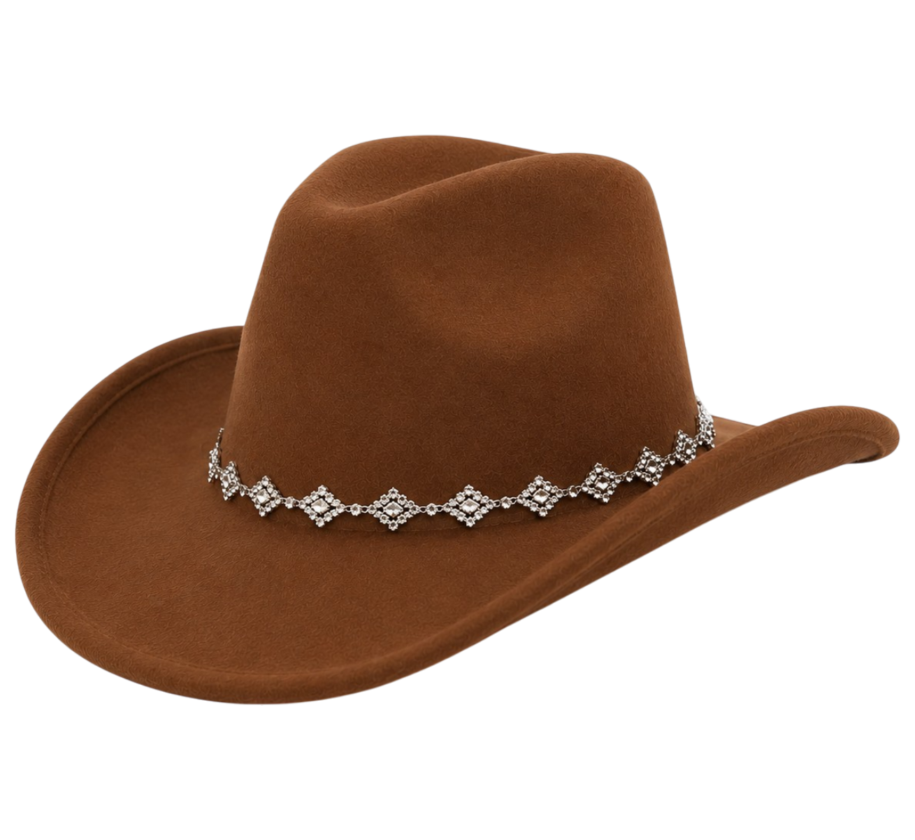 Coronado Hat Company Premium Brown Western Cowboy Hat with Crystal Chain Hatband