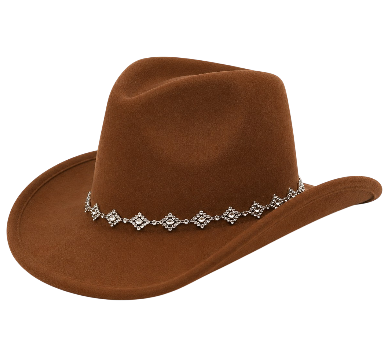 Coronado Hat Company Premium Brown Western Cowboy Hat with Crystal Chain Hatband
